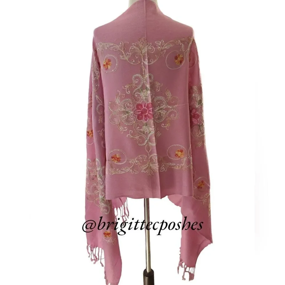 HANDMADE Embroidered Sequined Designed Lavender Shawl